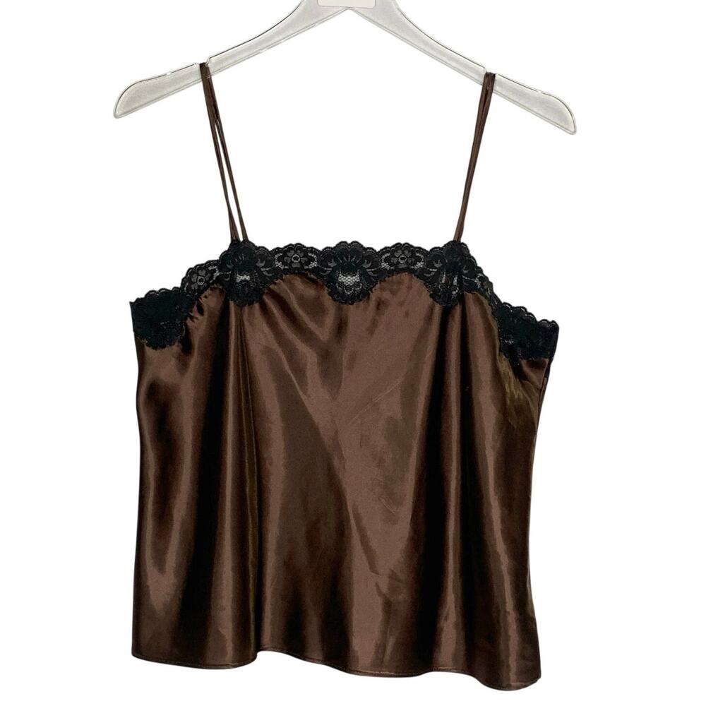Escapades Vintage Camisole Tank Top M Chocolate Brown Lace Detail Y2K 90s